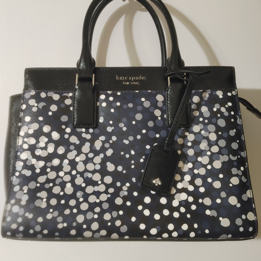 Rare!! NWOT!! Kate Spade Black, Blue and White Cameron Soiree Dotted Satchel